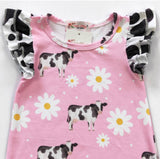 CLOVER COTTAGE - PINK COW DAISY ROMPER - BLACK/WHITE COWS - https://tammysoutfitters.com/