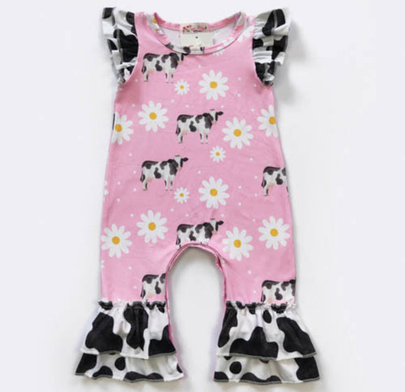 CLOVER COTTAGE - PINK COW DAISY ROMPER - https://tammysoutfitters.com/