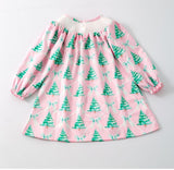 Pink Tree Trellis Smocked Girls Dress