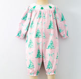PINK TREE TREILLIS SMOKED BABY ROMPER
