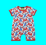 Baby romper with USA pattern.