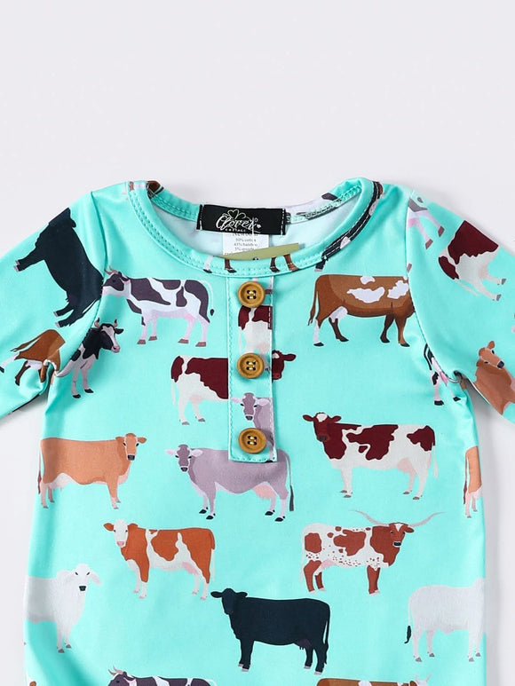Aqua Cattle Baby Knotted Gown 
