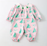 PINK TREE TREILLIS SMOKED BABY ROMPER