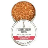 Fredericksburg Farms sandalwood currant air freshener in a metal container on a white background