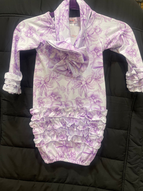 Purple Bows Baby Gown