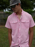 SAN JAC MEN'S SHORT SLEEVE PERFORMANCE PEARL  SNAP SHIRT - PINK 