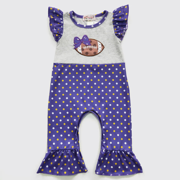 CLOVER COTTAGE - FOOTBALL DOT BABY ROMPER - PURPLE - PIPER SCHOOLS - https://tammysoutfitters.com/collections/clover-cottage