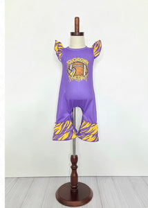 CLOVER COTTAGE - PURPLE TOUCHDOWN BABY ROMPER - AVAILABLE AT  HOMESTEAD HANDCRAFTS ON BLANCO RD IN SAN ANTONIO TEXAS ORhttps://tammysoutfitters.com