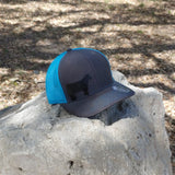 Trucker hat by Diamond Bills with Beefmaster metal cutout on crown Grey/Turquoise