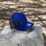 Trucker hat by Diamond Bills with Beefmaster metal cutout on crown Royal Blue/blk