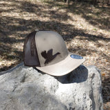 Diamon Bills trucker hat with a mud fowl in flight on crown tan/brown