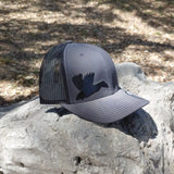 Diamon Bills trucker hat with a mud fowl in flight on crown Grey/black