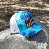 Kryptek design hat in teal with leather flag patch on crown by Diamond Bills