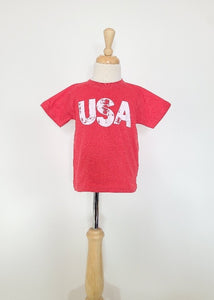 Kids t-shirt in red with distressed white USA on chest