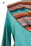 Long sleeved hoodies tshirt with embroidered chest. Serape hoodie closeup view Fall Fiesta by 2 Fly Co