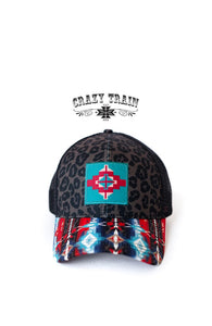 Front view of the Crazy Train Americana Cool ballcap Leopard, Southwest, and Aztec print