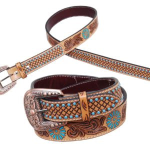 Genuine Leather hand-tooled belt by Rafter T