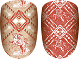 Bandana and western print nail set by Dusti Rhoads. Cream and Peach colors. Close Up