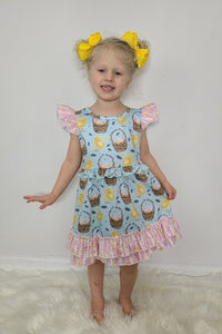 Ruffled easter dress with baskets and baby chicks by Clover Cottage