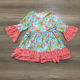 Candy canes and treats on an aqua colored girls dress with ruffles toddler size