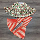 Girl's outfit with flare pants and a vintage st nick printed top - set