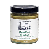 9.5 oz jar of spicy Dusseldorf Mustard by Fredericksburg Farms. Medium heat.