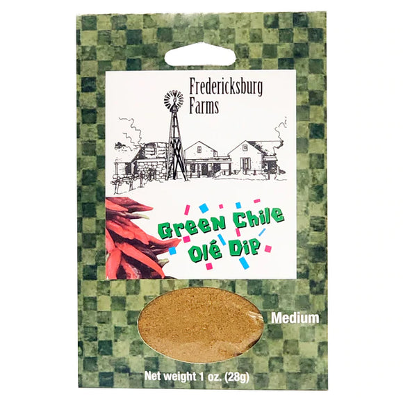 Green chile chip and cracker dip 1 oz pkt from Fredericksburg Farms.