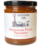 9.5 oz jar of Fredericksburg Farms homemade peach preserves.