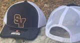 Richardson original trucker hat with the Smithson valley high school logo in leather on front crown.