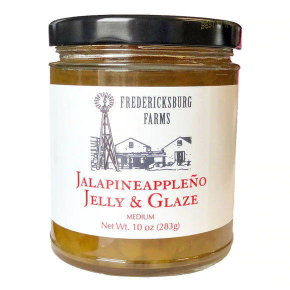 Jalapeno and Pineapple blended jally and glaze by Fredericksburg Farms. 10 oz.
