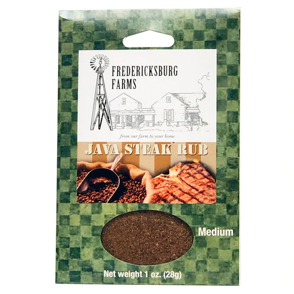 Java beef rub in a 1 ounce package created by Fredericksburg Farms