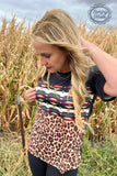 Sane Wagon top with leopard Aztec and black design short sleeves by Sterling Creek