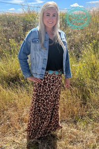 Long leopard print broomstick skirt by Sterling Creek