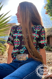 Sterling Kreek NeonLight top - youth size - young girl wearing this shirt and jeans and a rodeo buckle belt