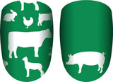 Show animal nails in 4-H green and white. Close up view.