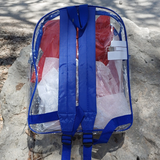 Clear vinyl youth backpack for school royal blue Back view