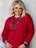 Long-sleeved cuffed ribbed women's shirt - red
