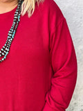 Long-sleeved cuffed ribbed women's shirt - red closeup