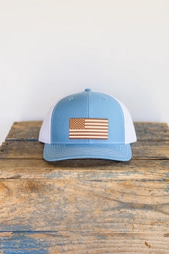 Unted We stand leather patch hat with light blue bill and crown by Diamond Bills