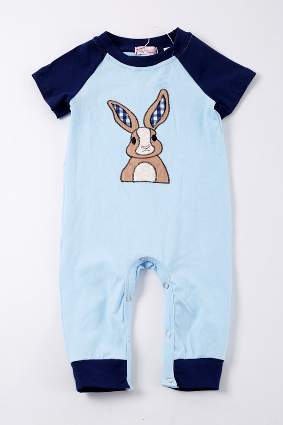 Baby romper with bunny on the chest - blue