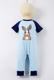 Baby romper with bunny on the chest - blue - front view