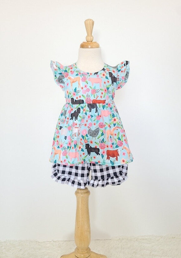 FARM FLORAL GIRLS SHORT SET