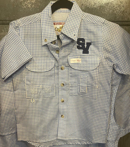 Men's gingham fishing shirt with Smithson Valley logo - back view