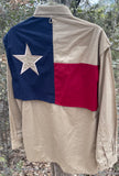 Back view of the Tiger Hill women's long sleeved Texas flag shirt - Khaki