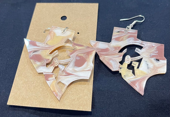 Pieper Ranch acrylic earrings texas-shaped peach and cream color