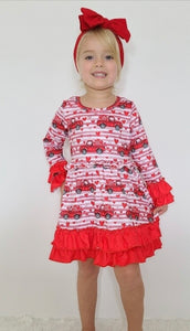 TRUCK OF HEARTS DRESS WITH RED RUFFLES