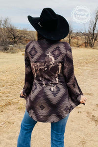 Back view of To the Fire Cardigan by Sterling Kreek