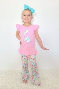 Bunny and floral set with pink top and ruffles by Clover Cottage